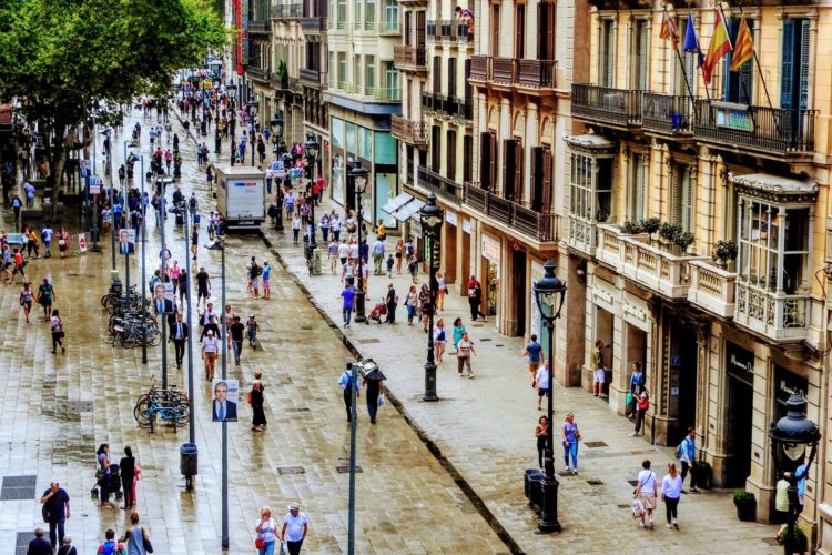 A View Of Barcelona's Portal De L'Angel After The Rain, Taken From A Nearby Balcony