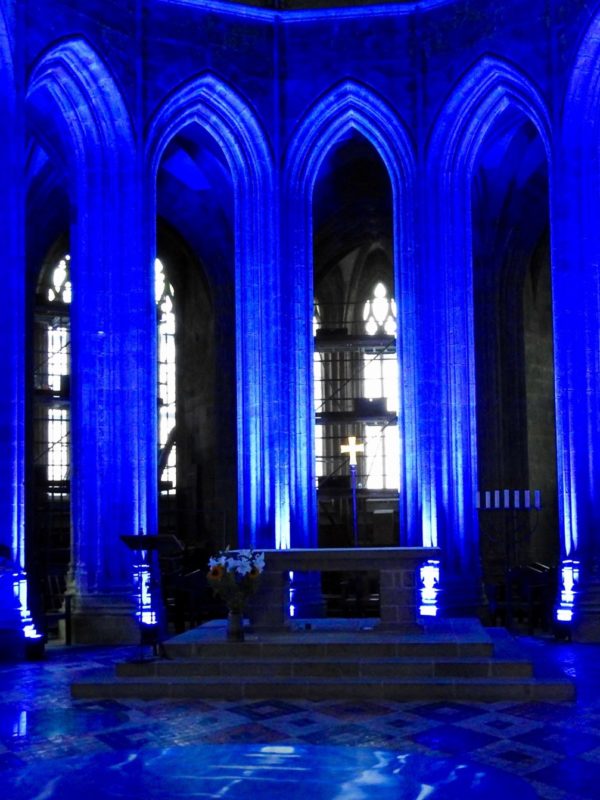 Mont-Saint-Michel altar with special summer blue lighting
