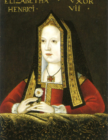 Elizabeth of York, queen consort to Henry VII, holding a white rose, the symbol of the house of York.