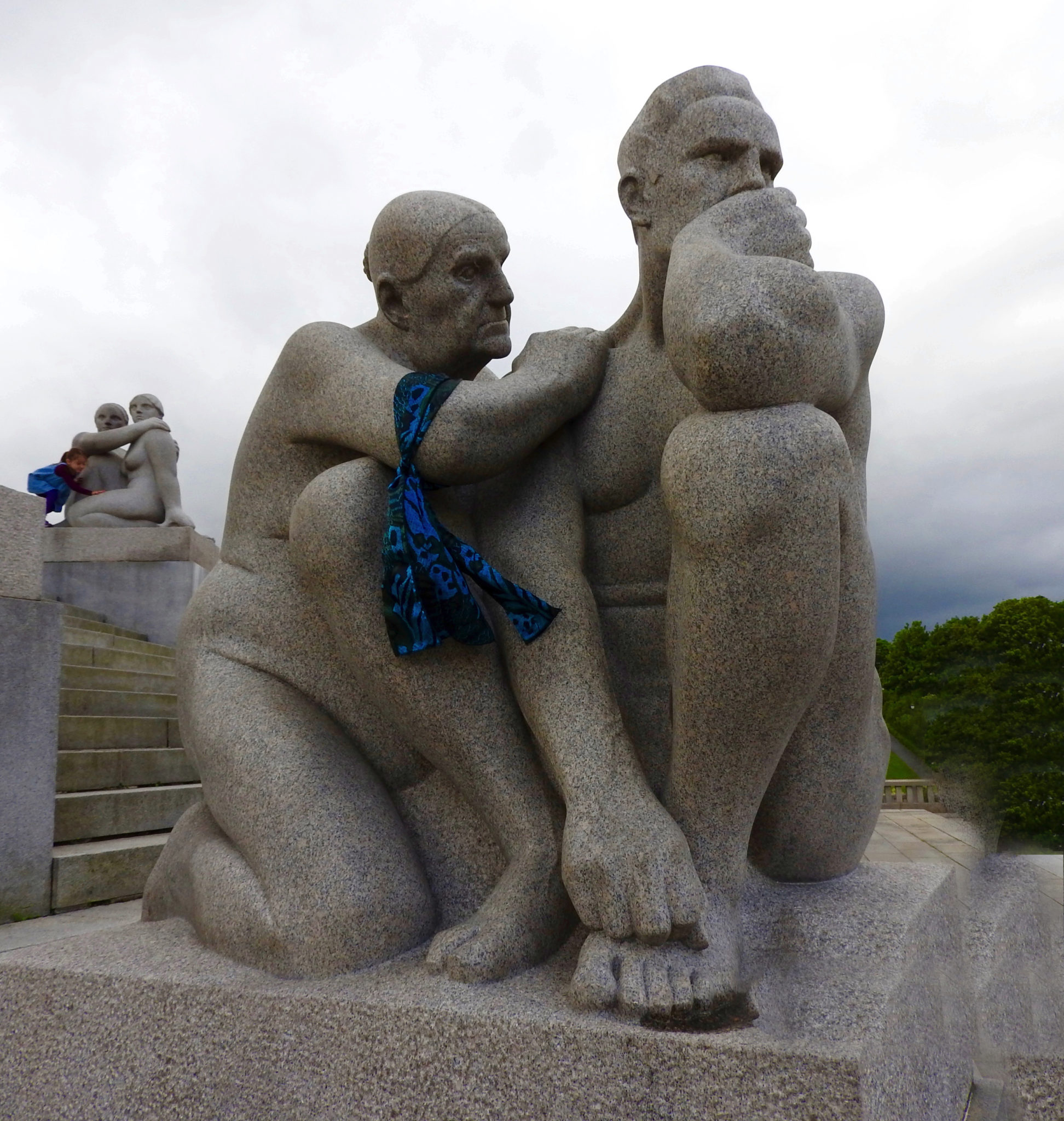 Large granite figures of a man and woman