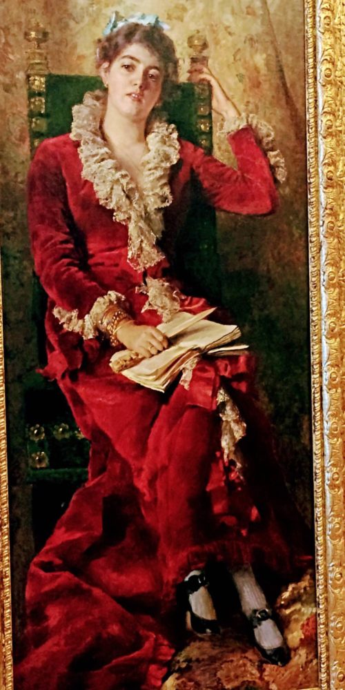 Konstantin Makovsky, portrait of his wife, Julia Makovskaya Full-length portrait of woman in red gown