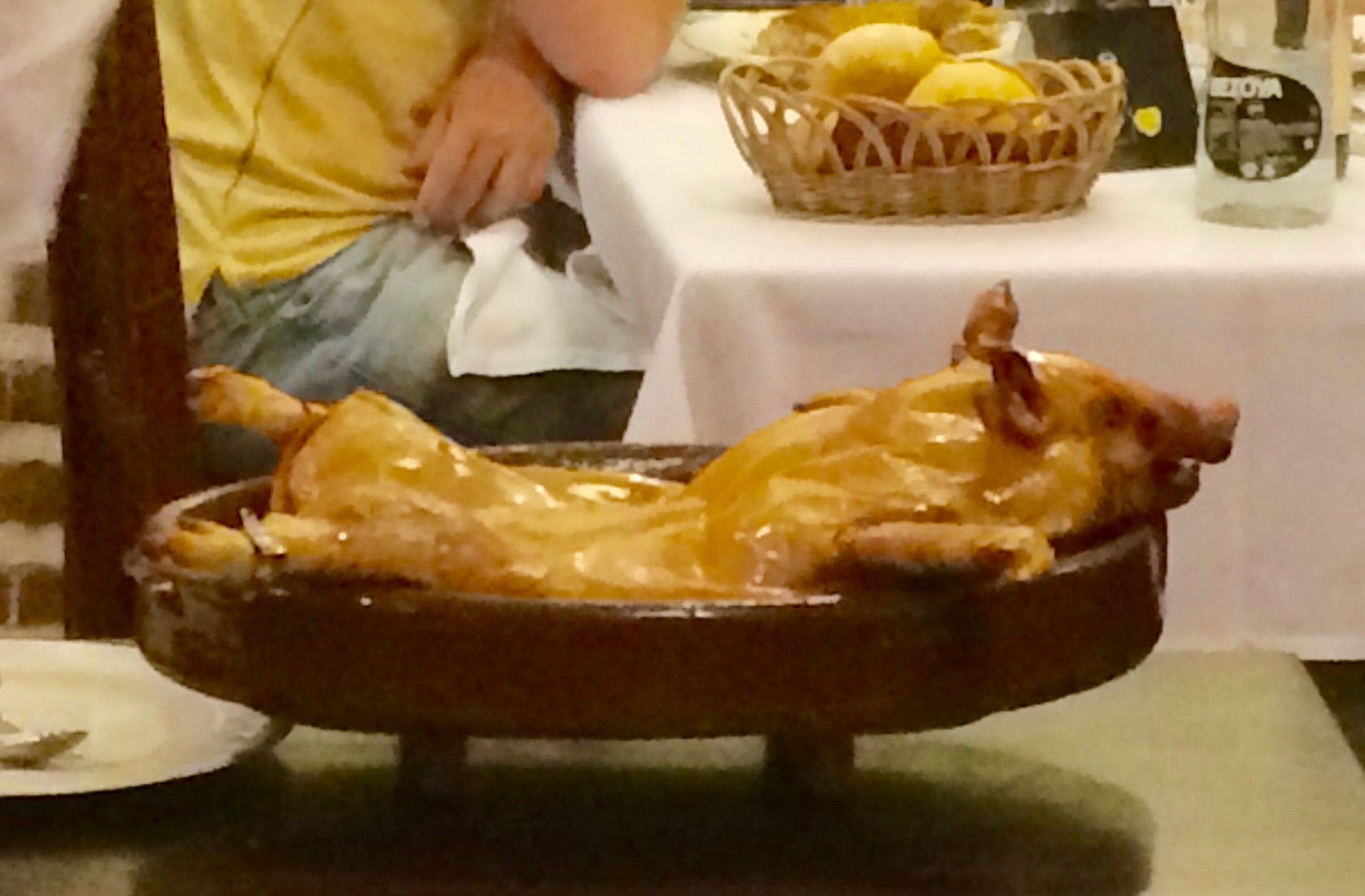 Roast suckling pig, Segovia, Spain roast suckling pig in pan