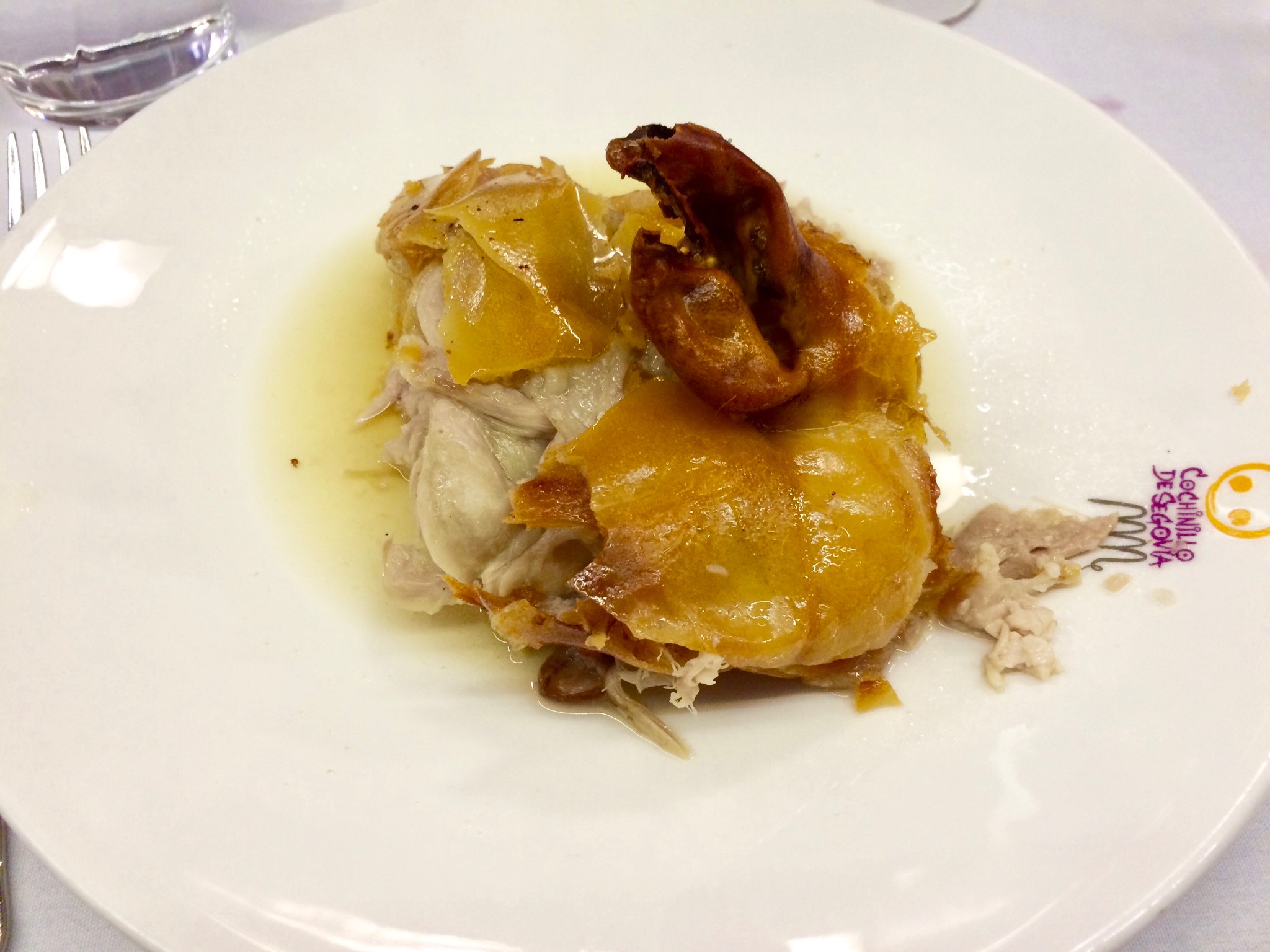 Portion of roast suckling pig pork dish