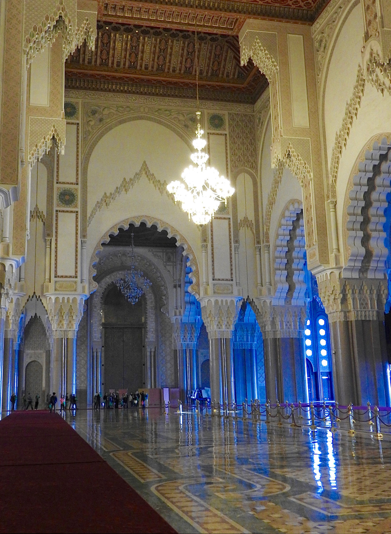 Mosque interior chandelier arches