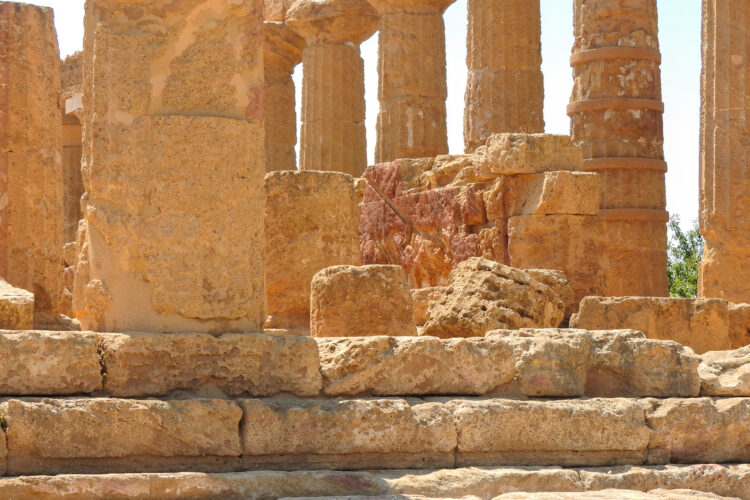 Burn marks on the interior of the Temple of Hera Lacinia (Temple of Juno) at Valley of the Temples, Sicily