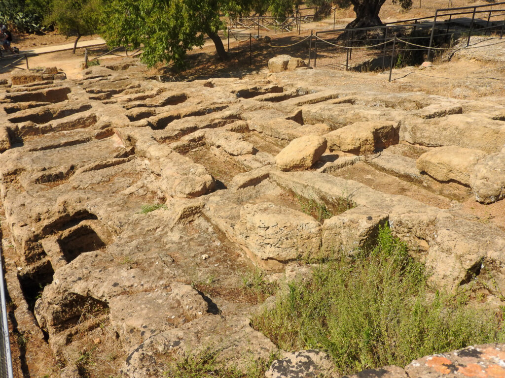 Burial chambers carved into the rock at the early Christian cemetery at Sicily's Valley of the Temples